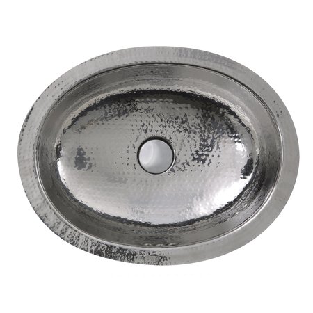 NANTUCKET SINKS 17.5In. x 13.75In. Hand Hammered Stainless Steel Oval Undermount Bathroom Sink With Overflow OVS-OF